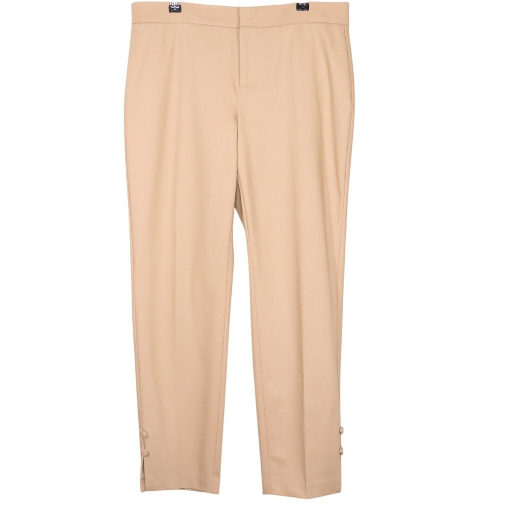 Ecru Women's Tan Skinny Ankle Button Trouser Pants Tapered Dress Slacks Size 8